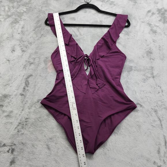 BECCA Swimsuit Size S Purple Socialite Ruffle One-Piece Plunge V-Neck Backless - Picture 11 of 12